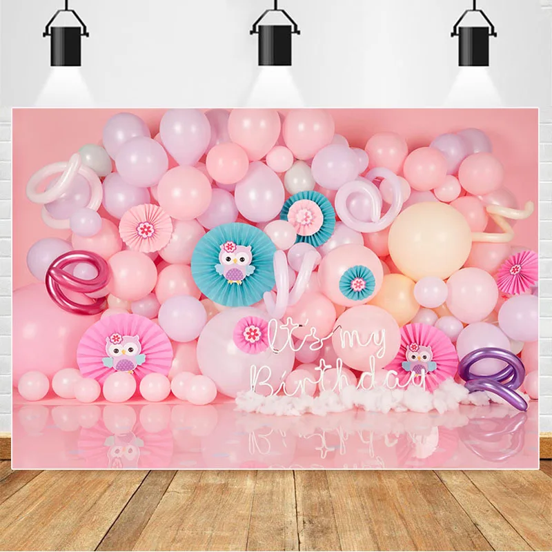  Торт на 1-й день рождения девушки разбивает фон для розовых воздушных шаров Украшение Фотография Фон Детский портрет Фотостудия Реквизит