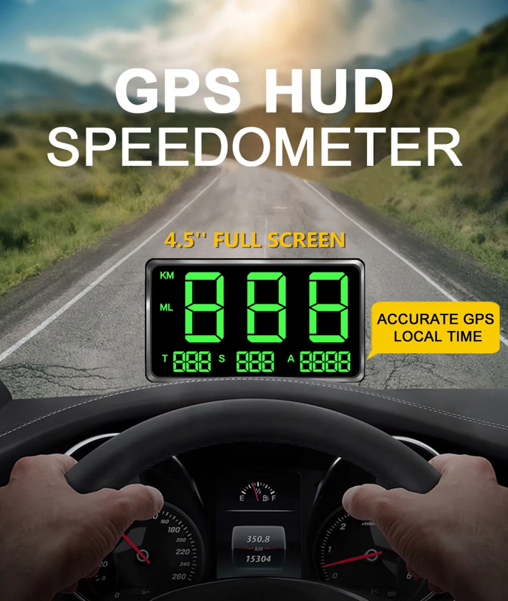 Универсальный HUD GPS Проекционный дисплей Цифровой спидометр Предупреждение о скорости движения Сигнализация усталости для автомобилей с км/ч и миль в час