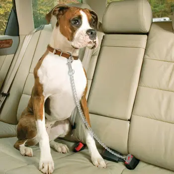  Цепь из нержавеющей стали Собака Ремень безопасности для автомобиля Защита от жевания Прочное удерживающее устройство безопасности путешествий Поворотный крючок на 360 градусов