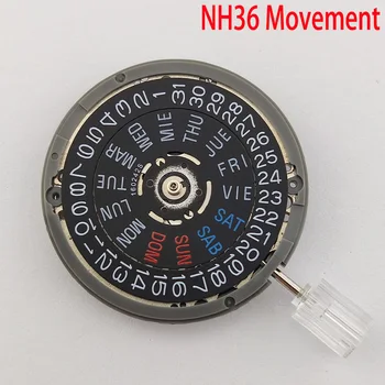 Япония Оригинальный NH36 Механический механизм Высокая точность Черный 3 часа Дата 4,2 часа Заводная головка Автоматический механизм часов Замена комплекта