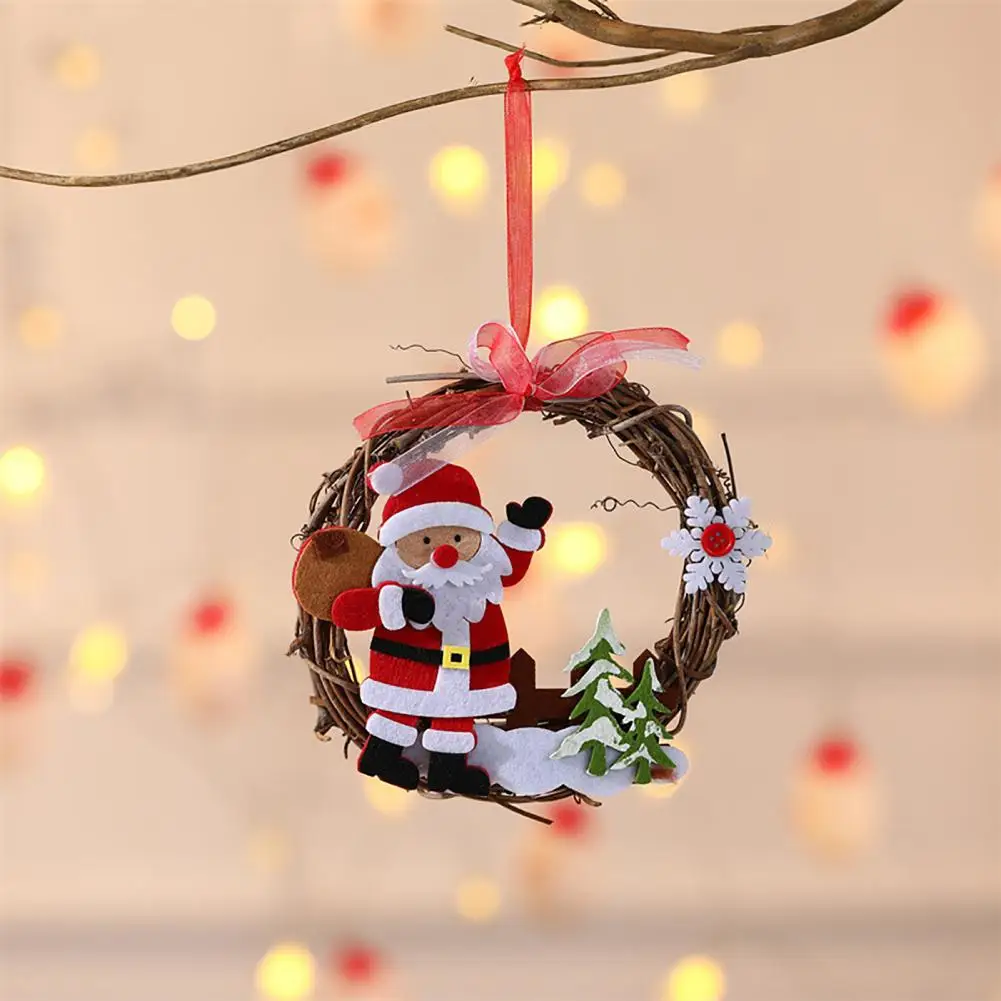 Яркие цвета Рождественский орнамент Многоразовое рождественское украшение Многоразовый рождественский венок из ротанга Декор Санта-Снеговик на праздник